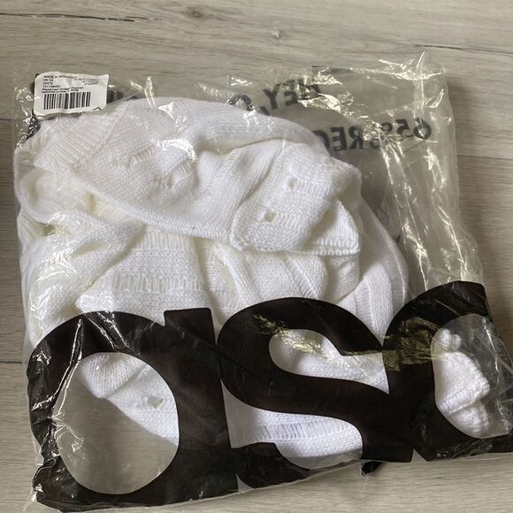 ASOS Teclaimed Vintage crop sweater in sheer ladder stitch white 10 NWT in pkg - Picture 5 of 7